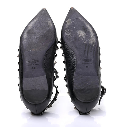 Valentino Garavani Pebbled Calfskin Onyx Rockstud Rolling Cage Ballerina Flats 38 Black 8 of 18
