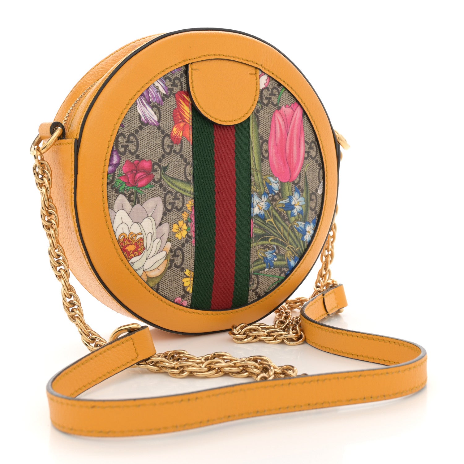 Gucci GG Supreme Monogram Flora Web Mini Ophidia Round Shoulder Bag Beige Multicolor Crop 3 of 14