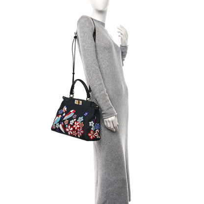 Fendi Denim Vitello Dolce QuTweet Beaded Medium Peekaboo Iconic Satchel Dark Blue Multicolor Black 2 of 9