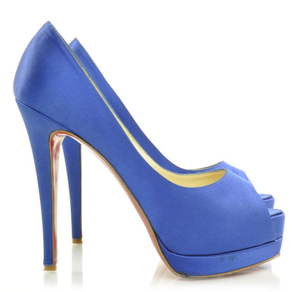 Christian Louboutin Crepe Satin Lady Peep 150 Pumps 37.5 Blue 5 of 8