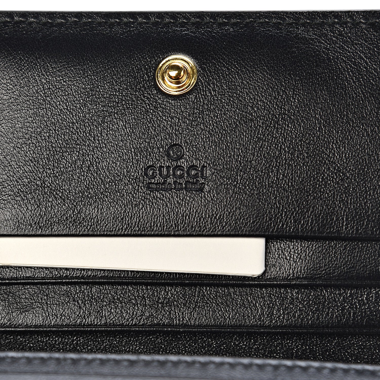 Gucci Calfskin Diagonal Striped Zumi Chain Card Case Wallet Black Beige 6 of 7