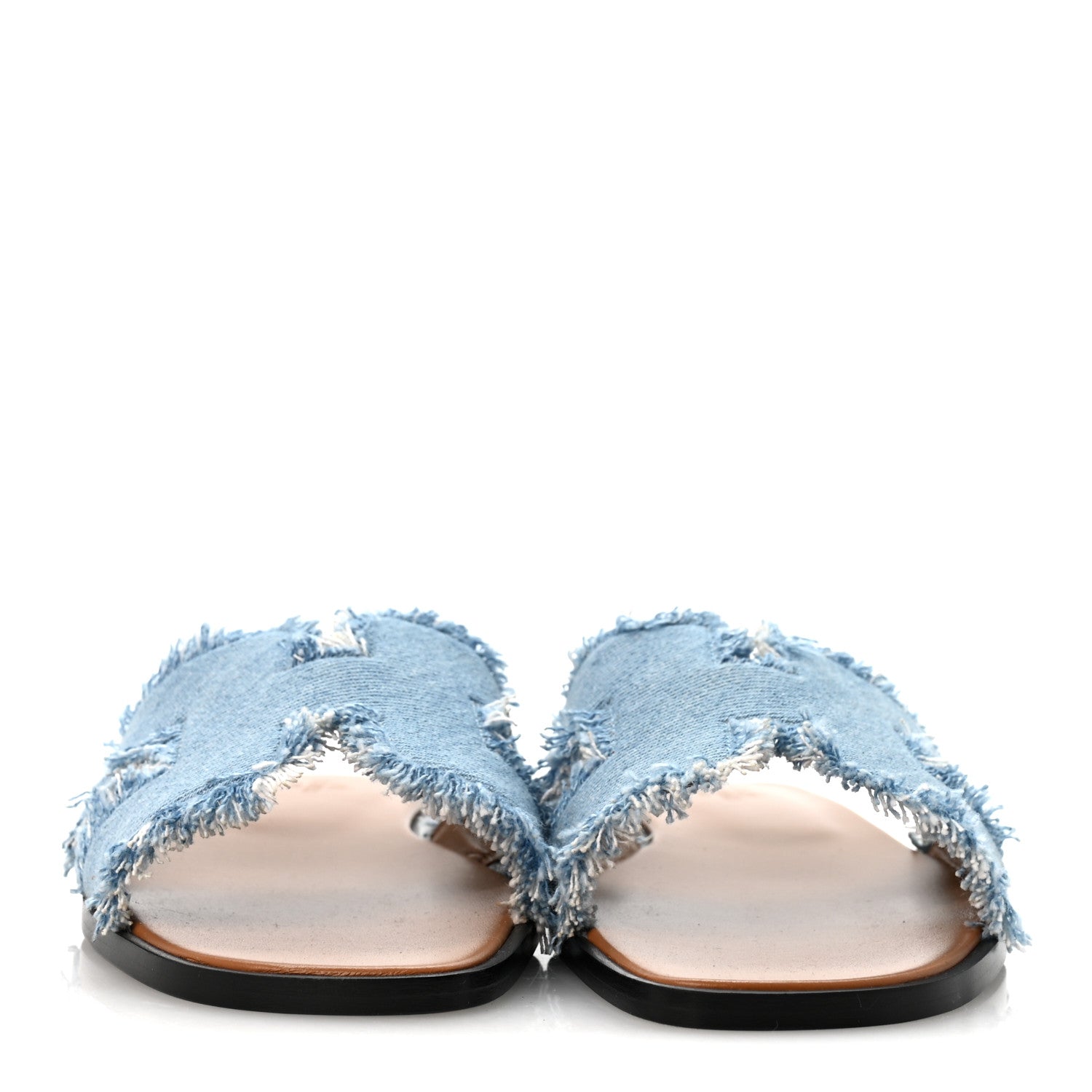 Hermes Denim Oran Fringe Sandals 40 Bleu Clair 3 of 10