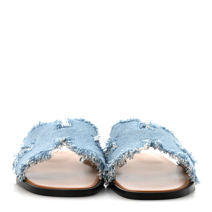 Hermes Denim Oran Fringe Sandals 40 Bleu Clair 3 of 10