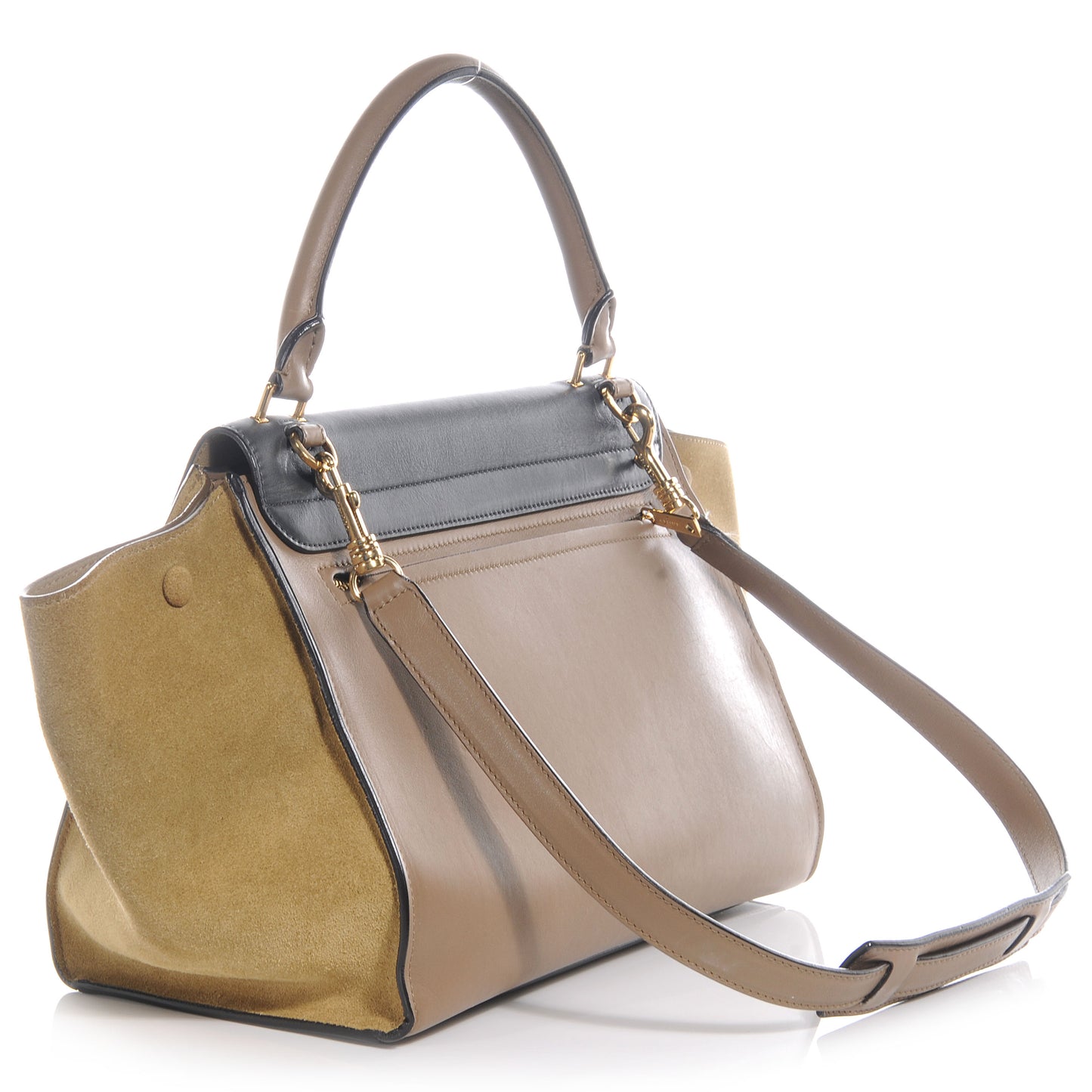 Calfskin and Suede Small Tri-Color Trapeze Navy