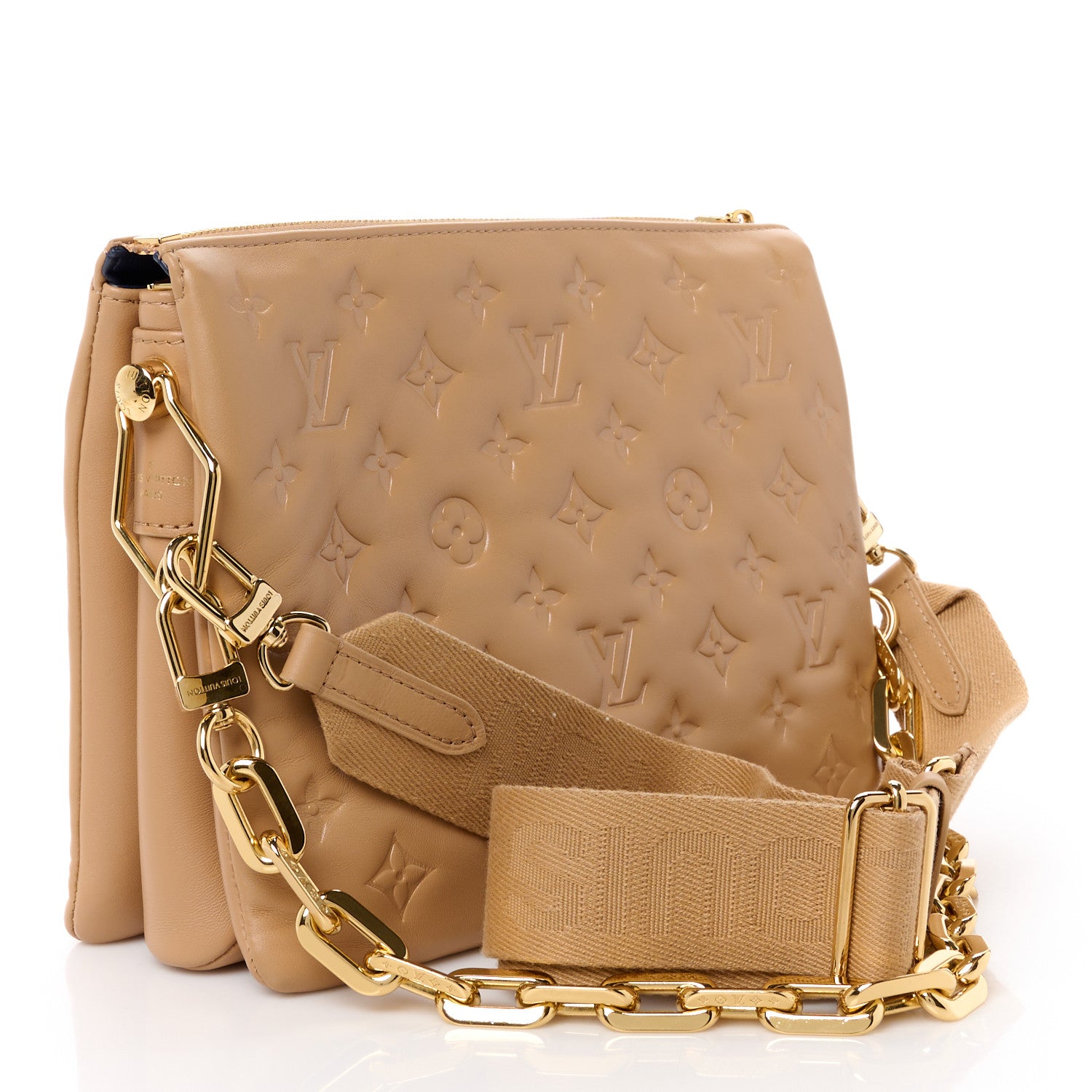 Louis Vuitton Lambskin Embossed Monogram Coussin PM Camel 3 of 12