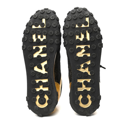 Chanel Metallic Lambskin Satin Finish Womens CC Sneakers 40.5 Black Gold 5 of 8