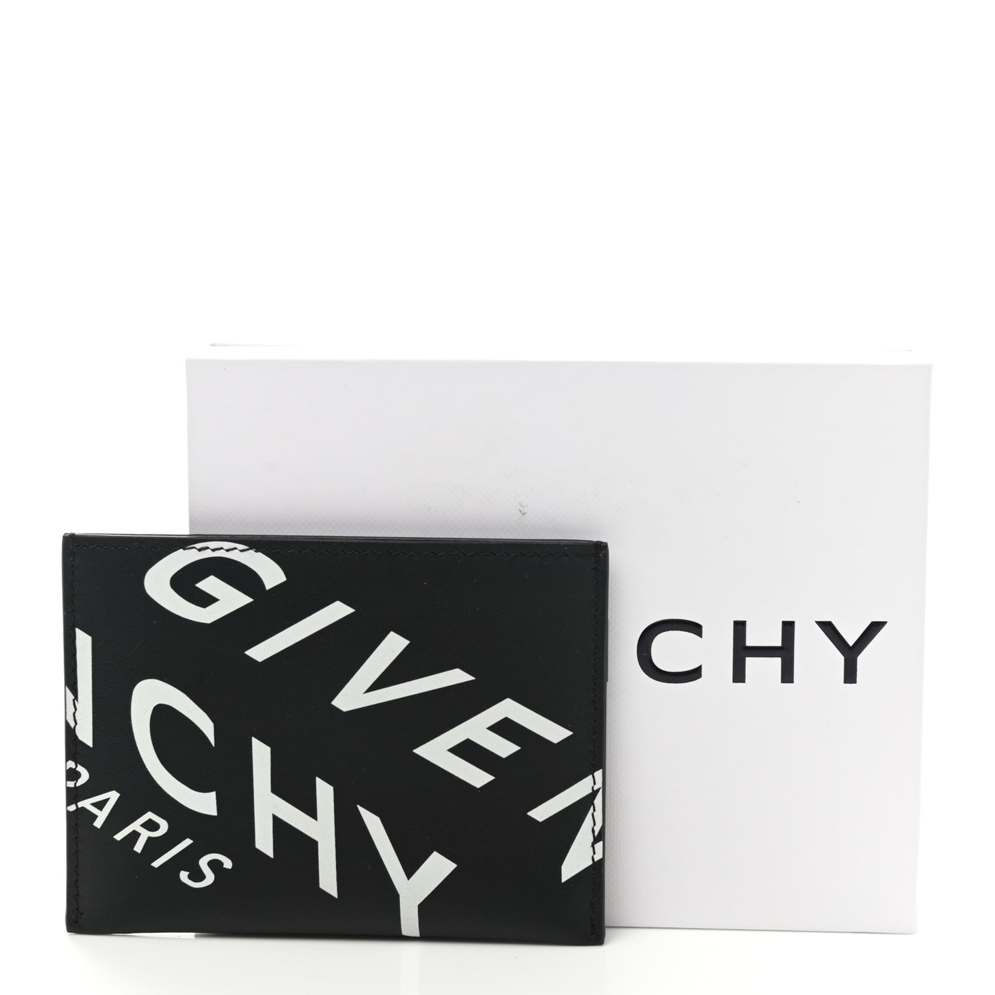 Calfskin Logo Printed Card Holder Black