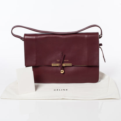 Celine Calfskin Medium Clasp Shoulder Bag Wine 9 of 9