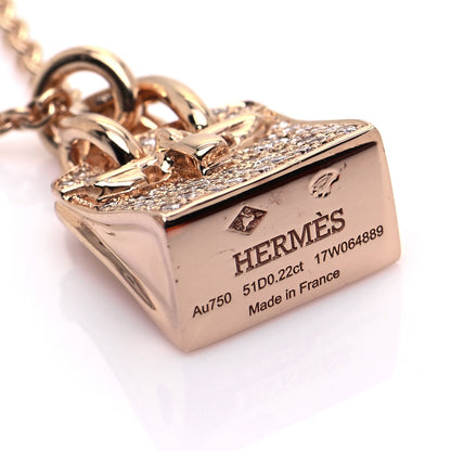 Hermes 18K Rose Gold Diamond Birkin Amulette Pendant Necklace 5 of 8