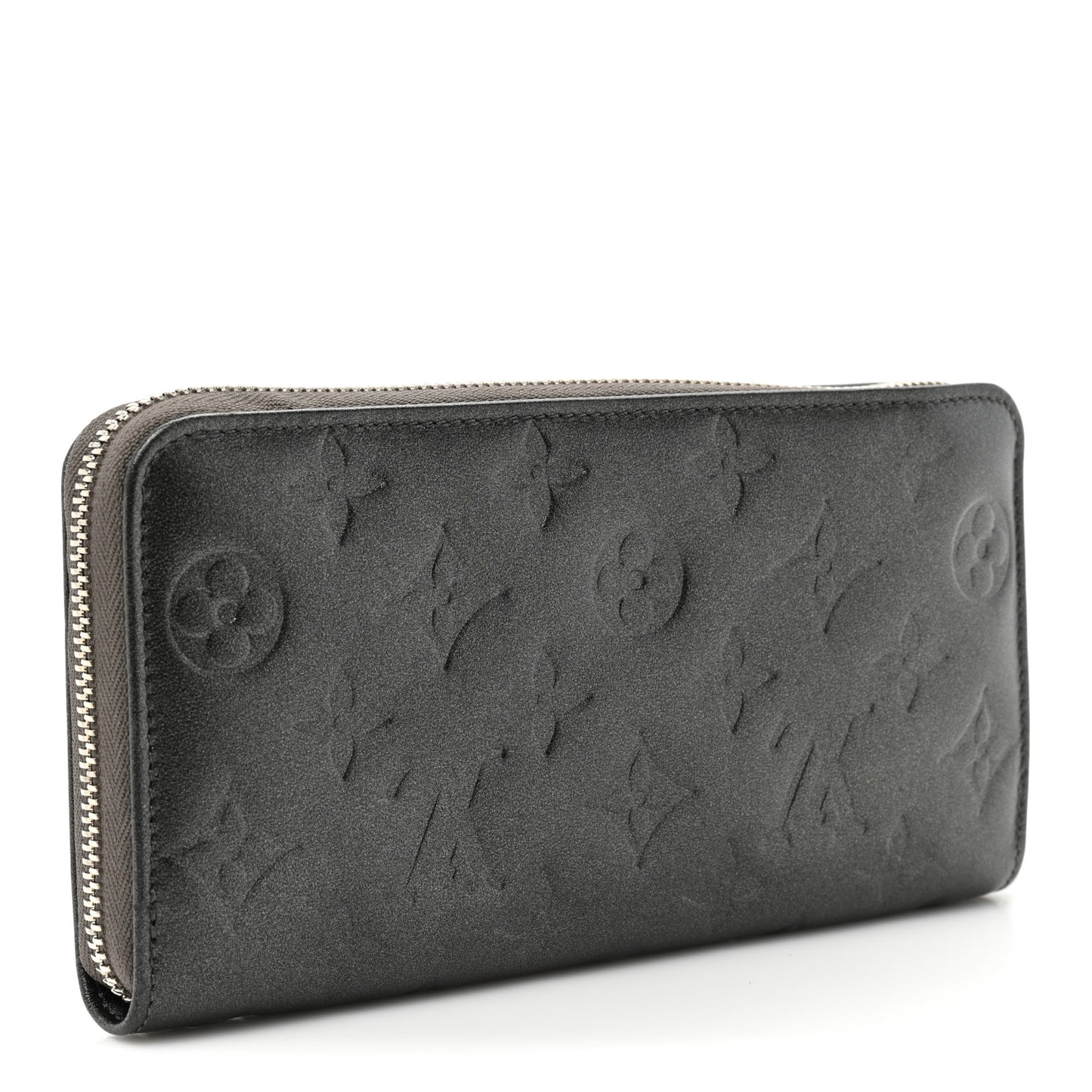 Lambskin Embossed Monogram Coussin Zippy Wallet Anthracite