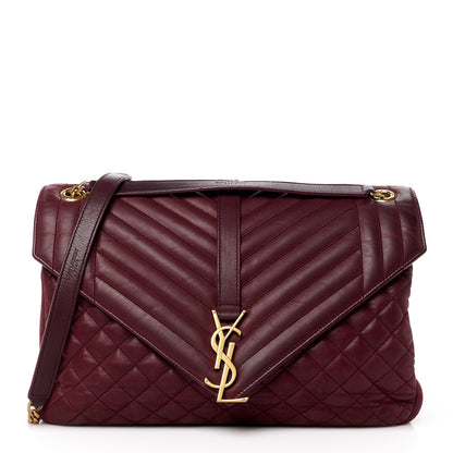 Saint Laurent SAINT LAURENT Calfskin Mixed Matelasse Triquilt Large Monogram Envelope Satchel Oxblood 1 of 14