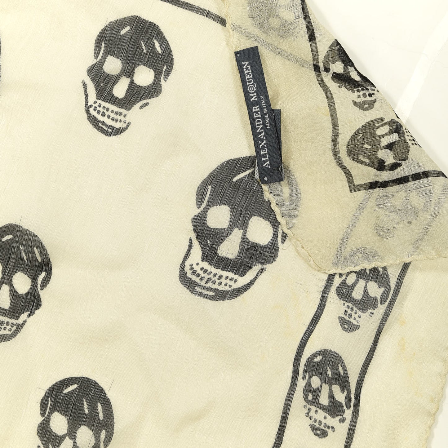 Silk Chiffon Skull Scarf Ivory Black