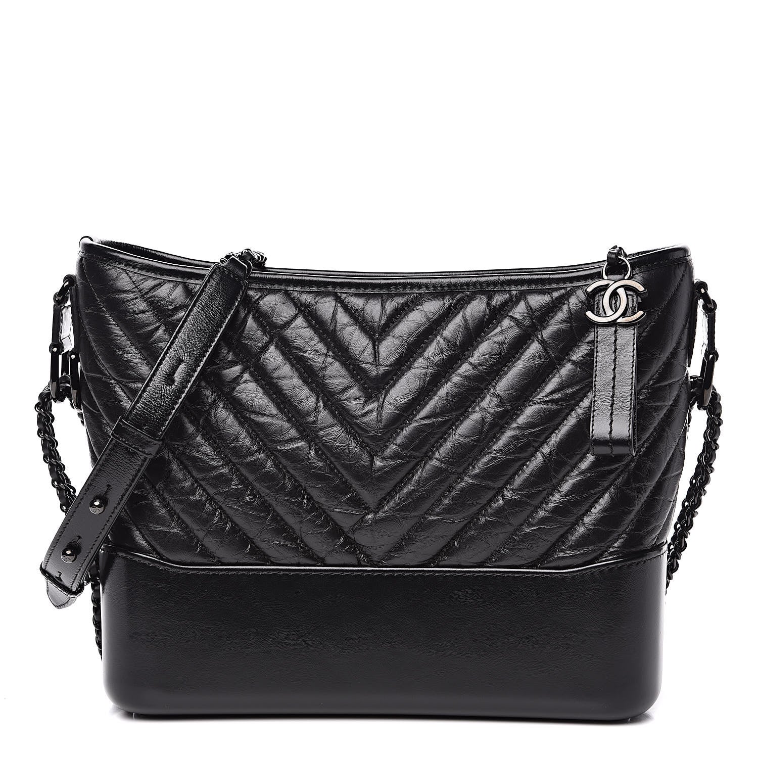 Chanel Aged Calfskin Chevron Quilted Medium Gabrielle Hobo So Black 1 of 13