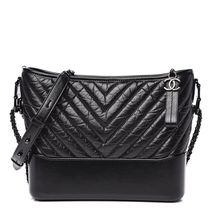 Chanel Aged Calfskin Chevron Quilted Medium Gabrielle Hobo So Black 1 of 13