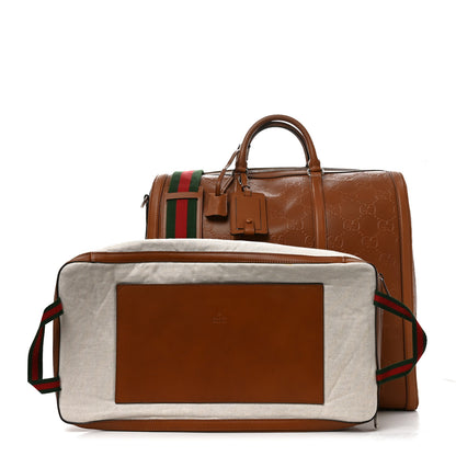 Gucci Calfskin GG Tennis Embossed  Duffle Bag Brown 2 of 10