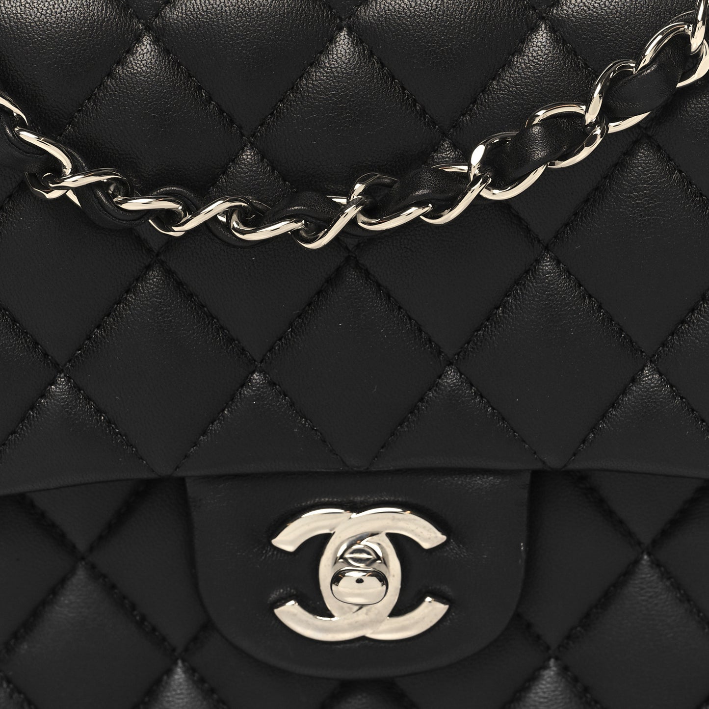 Lambskin Quilted Medium Double Flap Black
