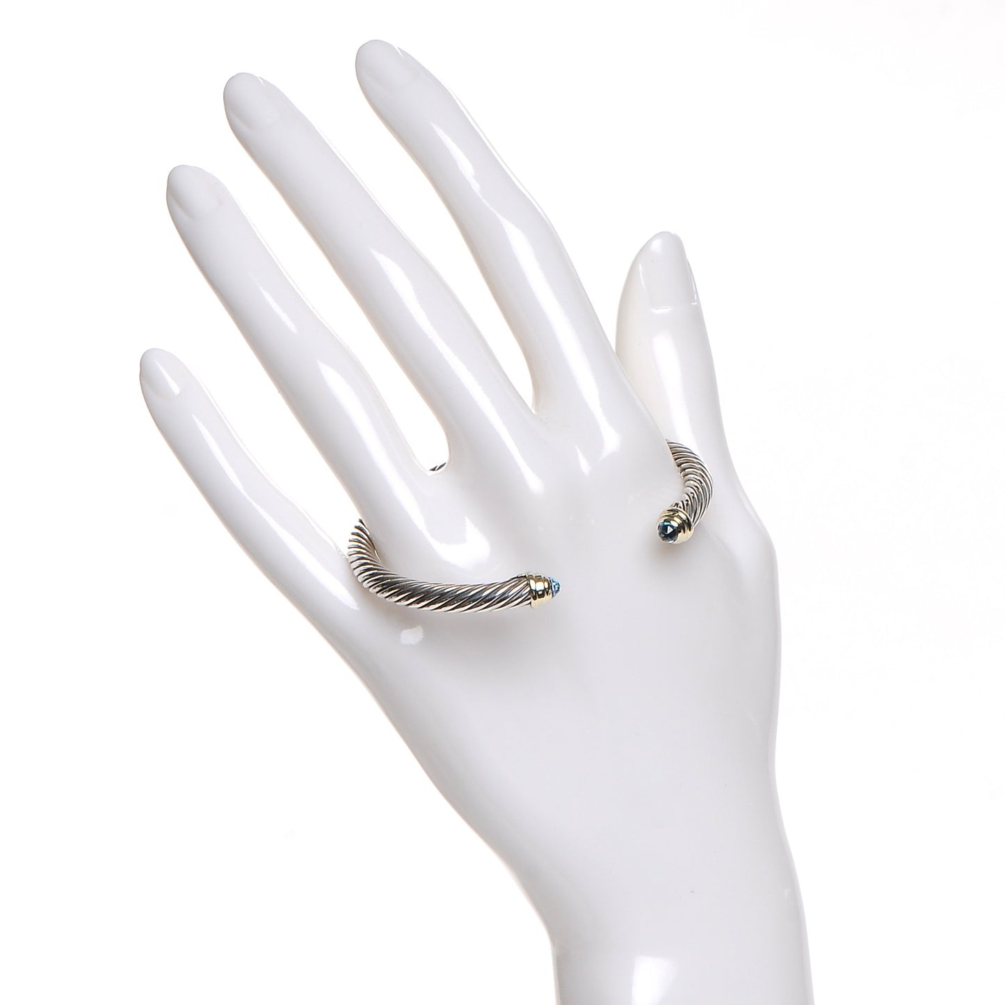 Sterling Silver 14K Yellow Gold Blue Topaz 5mm Cable Classics Petite Color Bracelet