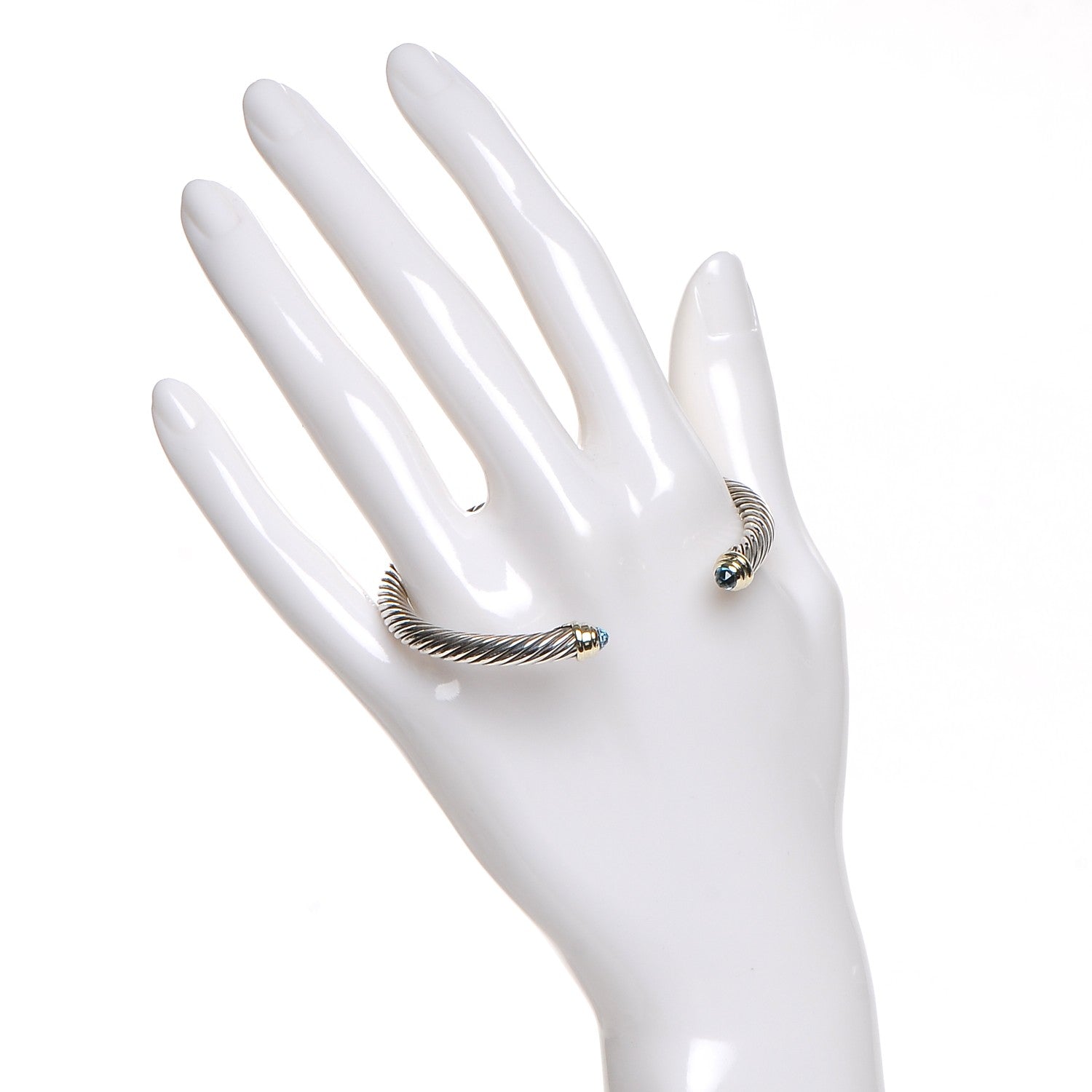 David Yurman Sterling Silver 14K Yellow Gold Blue Topaz 5mm Cable Classics Petite Color Bracelet 2 of 5