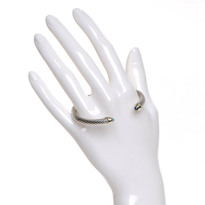 David Yurman Sterling Silver 14K Yellow Gold Blue Topaz 5mm Cable Classics Petite Color Bracelet 2 of 5