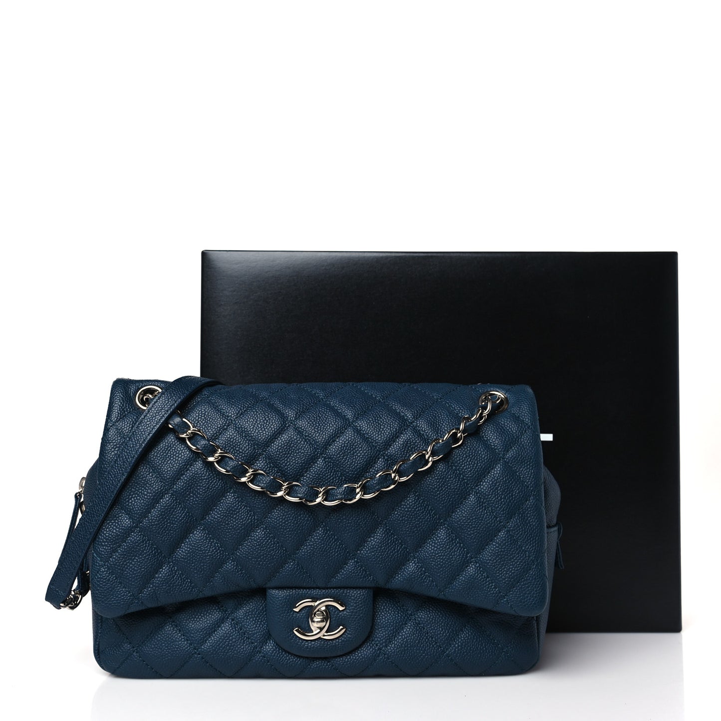 Caviar Quilted Jumbo Easy Flap Blue