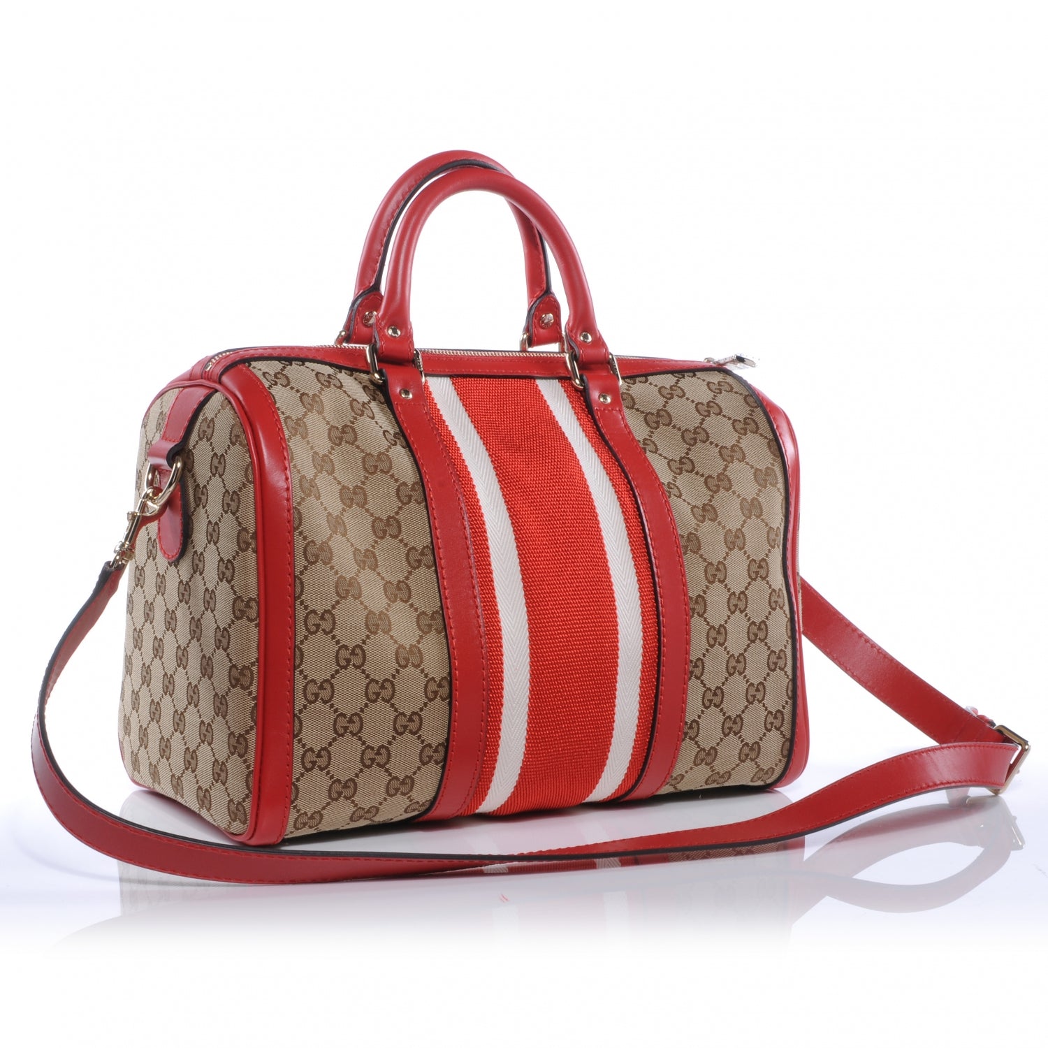 Gucci Monogram Vintage Web Medium Boston Red 3 of 8