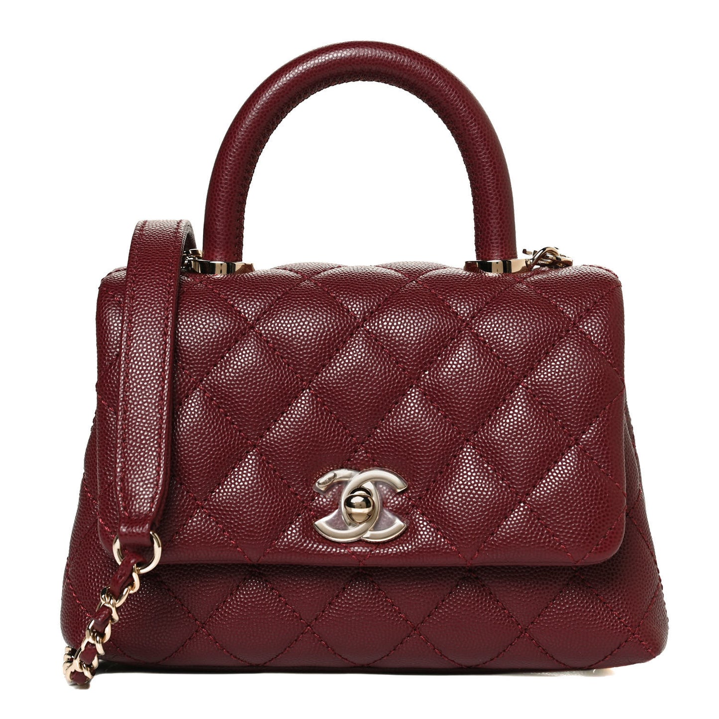 Caviar Quilted Extra Mini Coco Handle Flap Burgundy