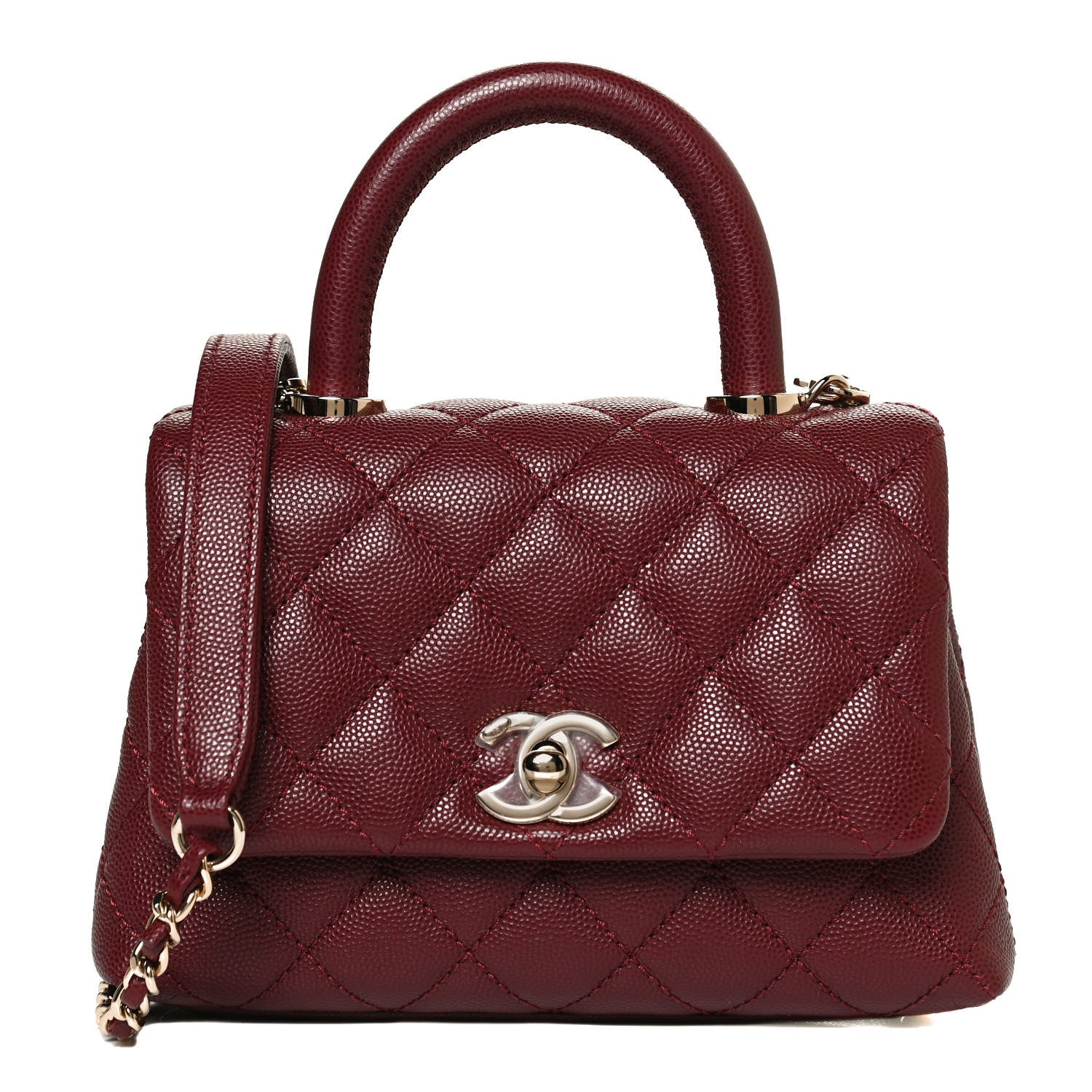 Chanel Caviar Quilted Extra Mini Coco Handle Flap Burgundy 1 of 12