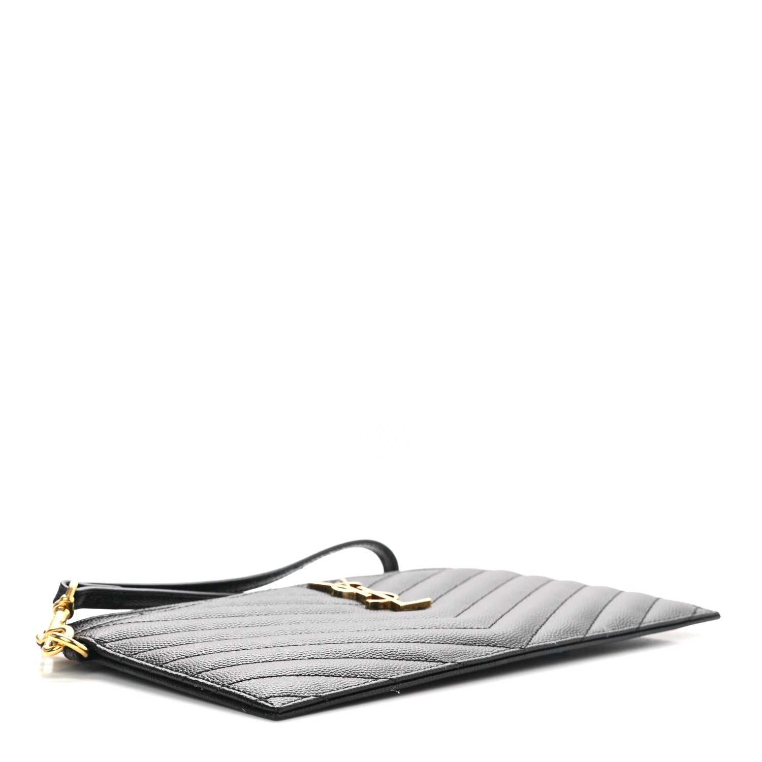 Saint Laurent Grain De Poudre Chevron Monogram Large Bill Pouch Black 4 of 9