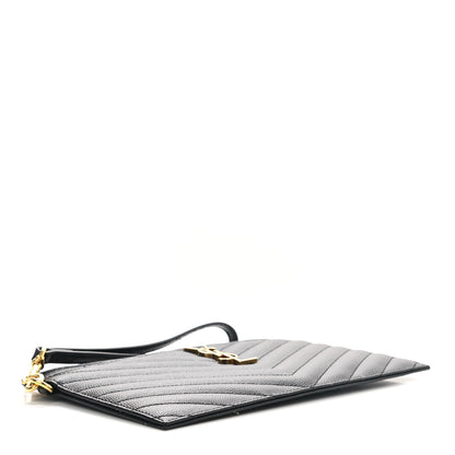 Saint Laurent Grain De Poudre Chevron Monogram Large Bill Pouch Black 4 of 9