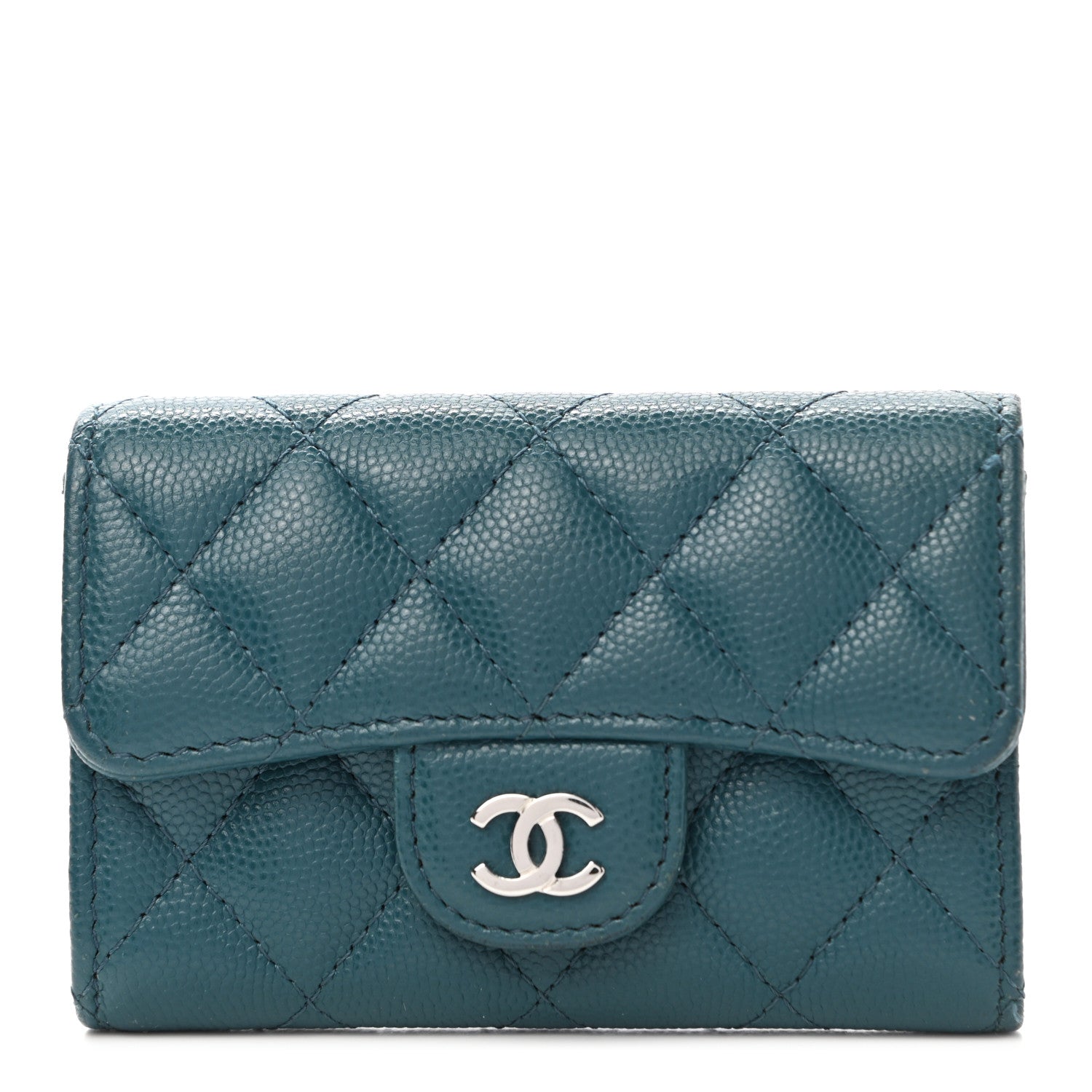 Chanel Caviar Quilted Flap Card Holder Dark Turquoise 1 of 8