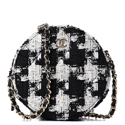 Chanel Tweed Quilted Round Clutch With Chain Black Ecru White 1 of 10