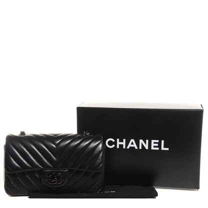 Chanel Lambskin Chevron Quilted Mini Rectangular Flap So Black 5 of 9