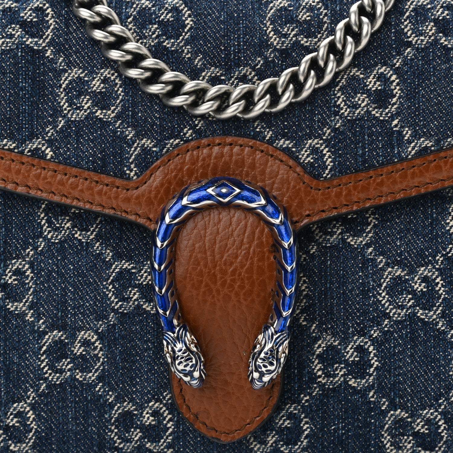 Gucci New Denim GG Monogram Dollar Calfskin Enamel Mini Dionysus Chain Wallet Blue Tea Cuir Epilog Electric Blue 8 of 10