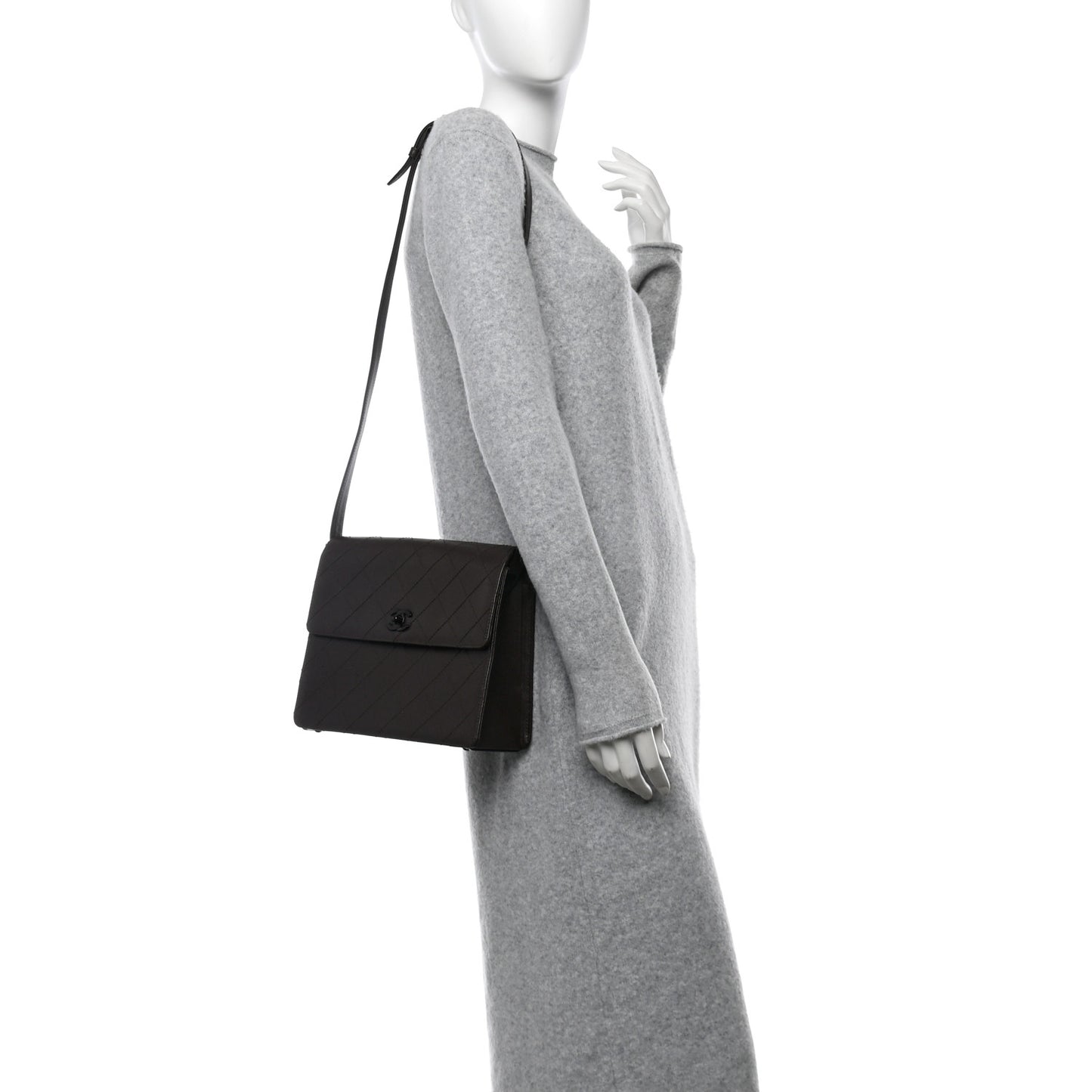 Caviar Diamond Stitched Flap Shoulder Bag Dark Brown