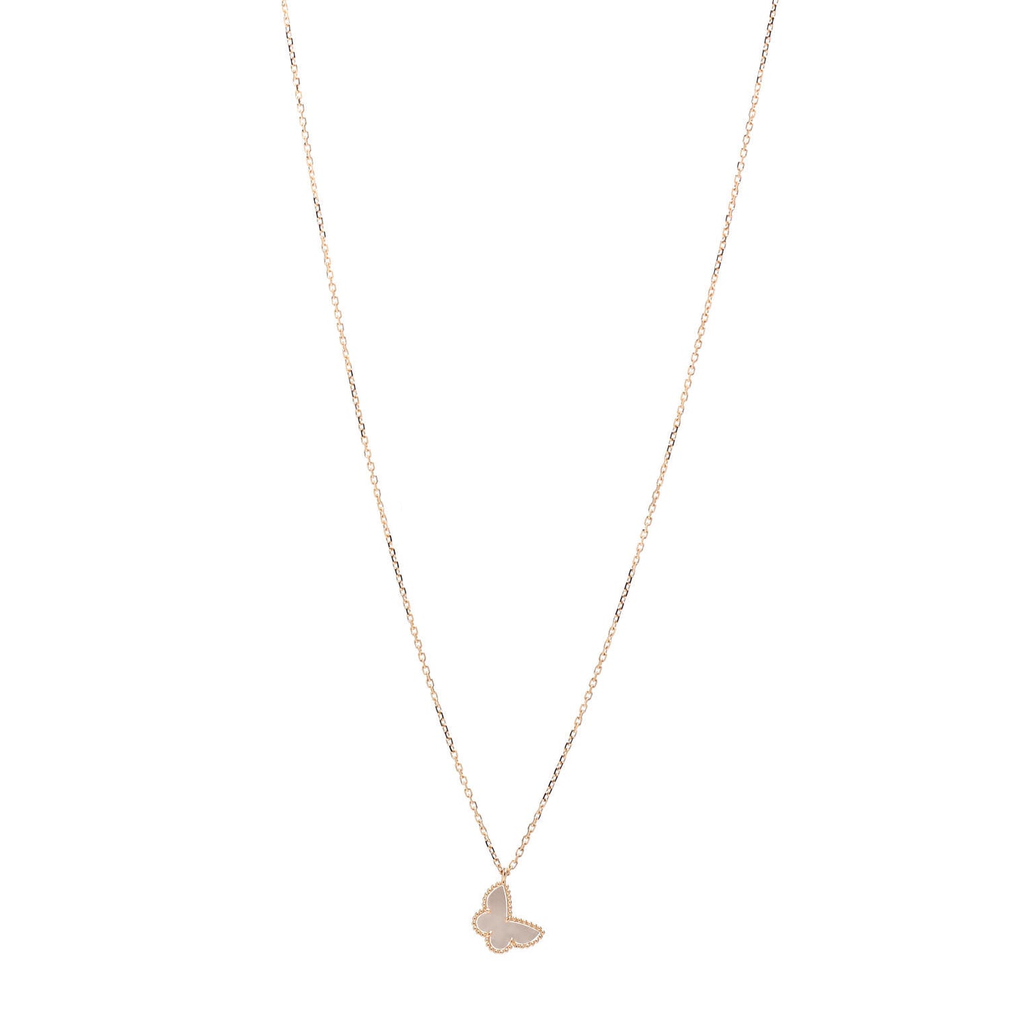 18K Yellow Gold Mother of Pearl Sweet Alhambra Butterfly Pendant Necklace