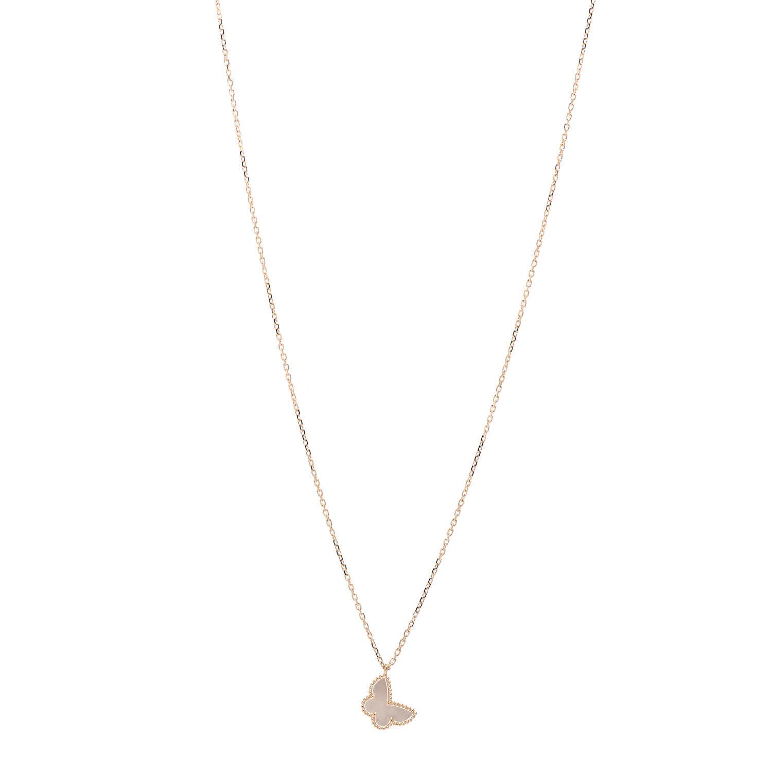 Van Cleef & Arpels 18K Yellow Gold Mother of Pearl Sweet Alhambra Butterfly Pendant Necklace 1 of 4
