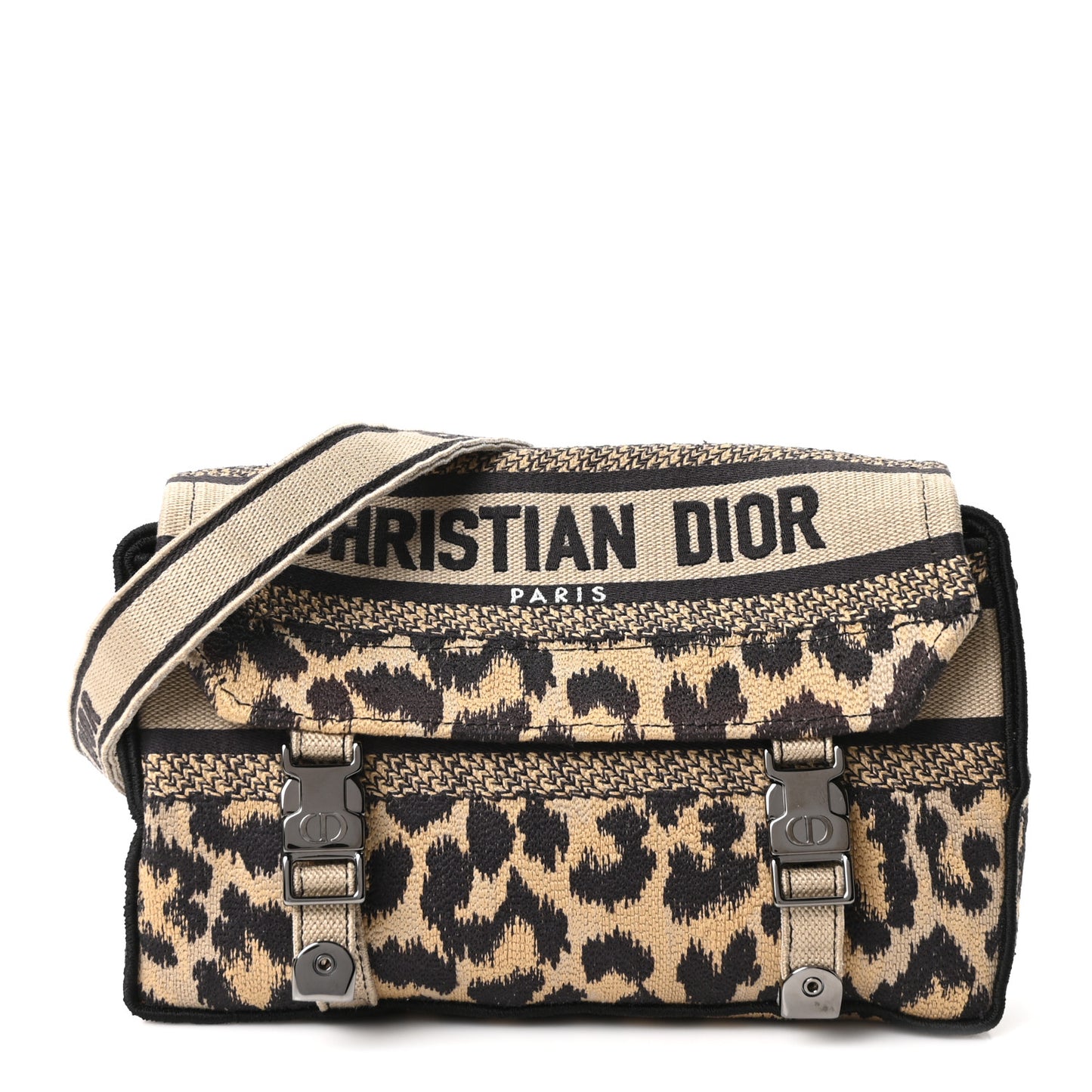 Canvas Mizza Embroidered Small Diorcamp Messenger Beige