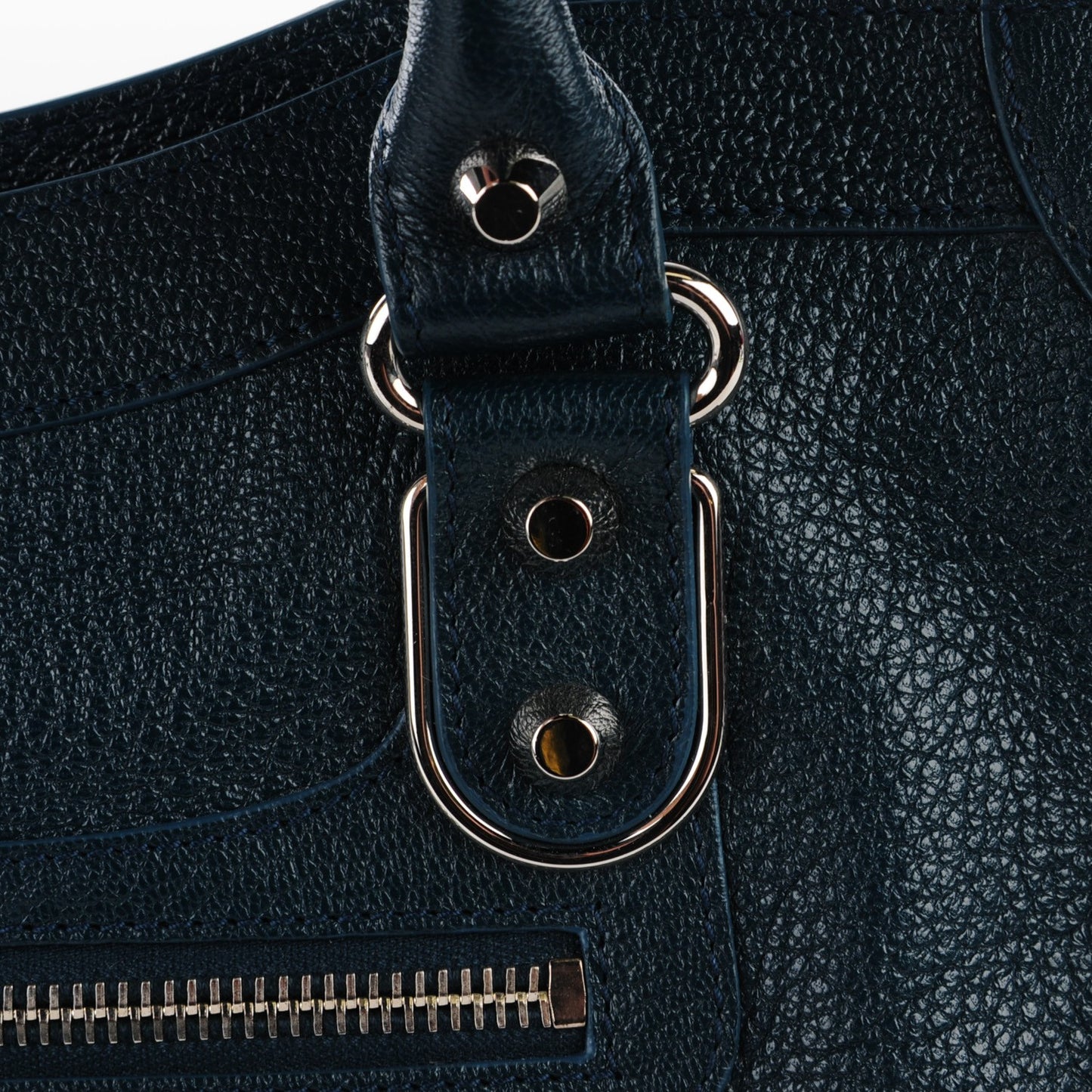 Chevre Silver Metallic Edge Hardware City Bleu Paon