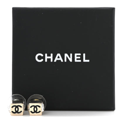 Chanel Metal Enamel Crystal CC Cube Earrings Gold Black 5 of 5