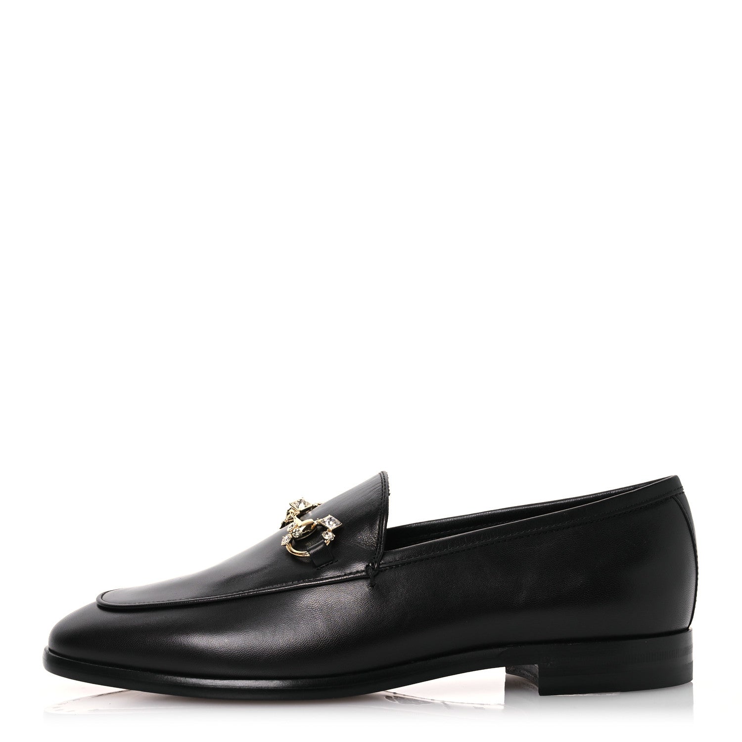 Gucci Malaga Kid Crystal Horsebit Womens Jordaan Loafers 38 Black 1 of 10