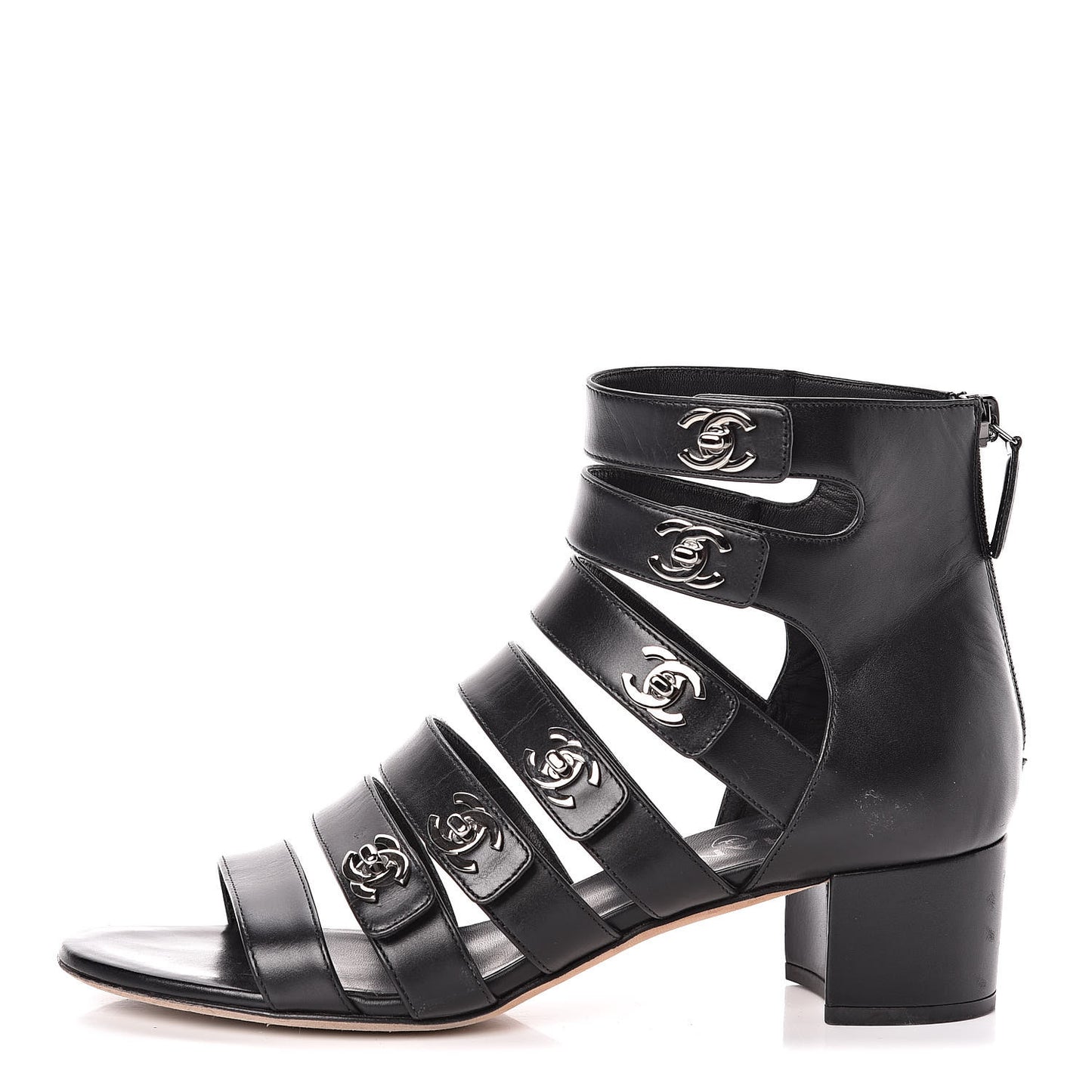 Calfskin CC Turnlock Sandals 38.5 Black