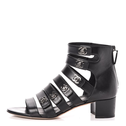 Chanel Calfskin CC Turnlock Sandals 38.5 Black 1 of 7