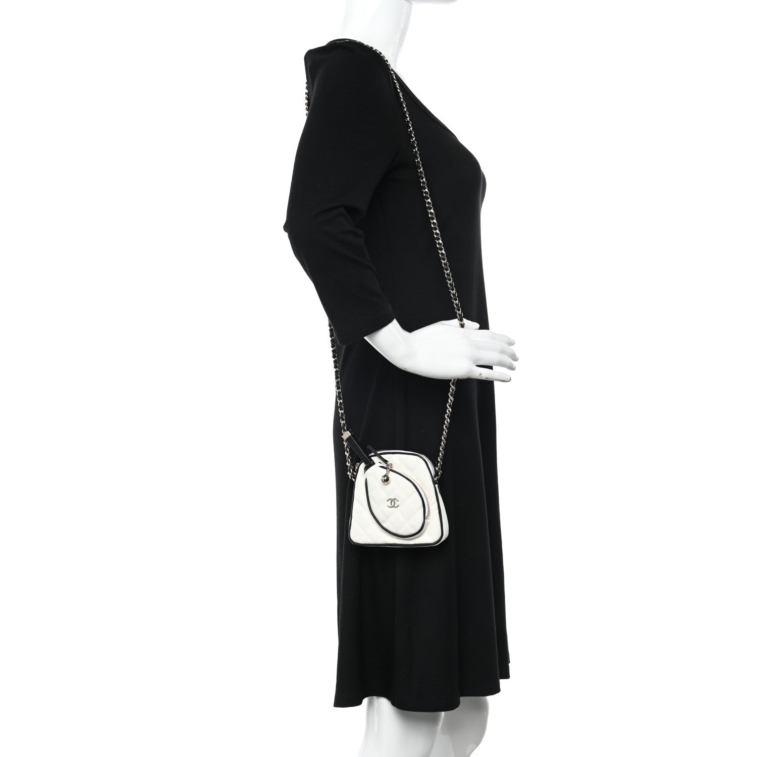 Chanel Canvas Calfskin Tennis Racket Mini Bag White Black 2 of 12