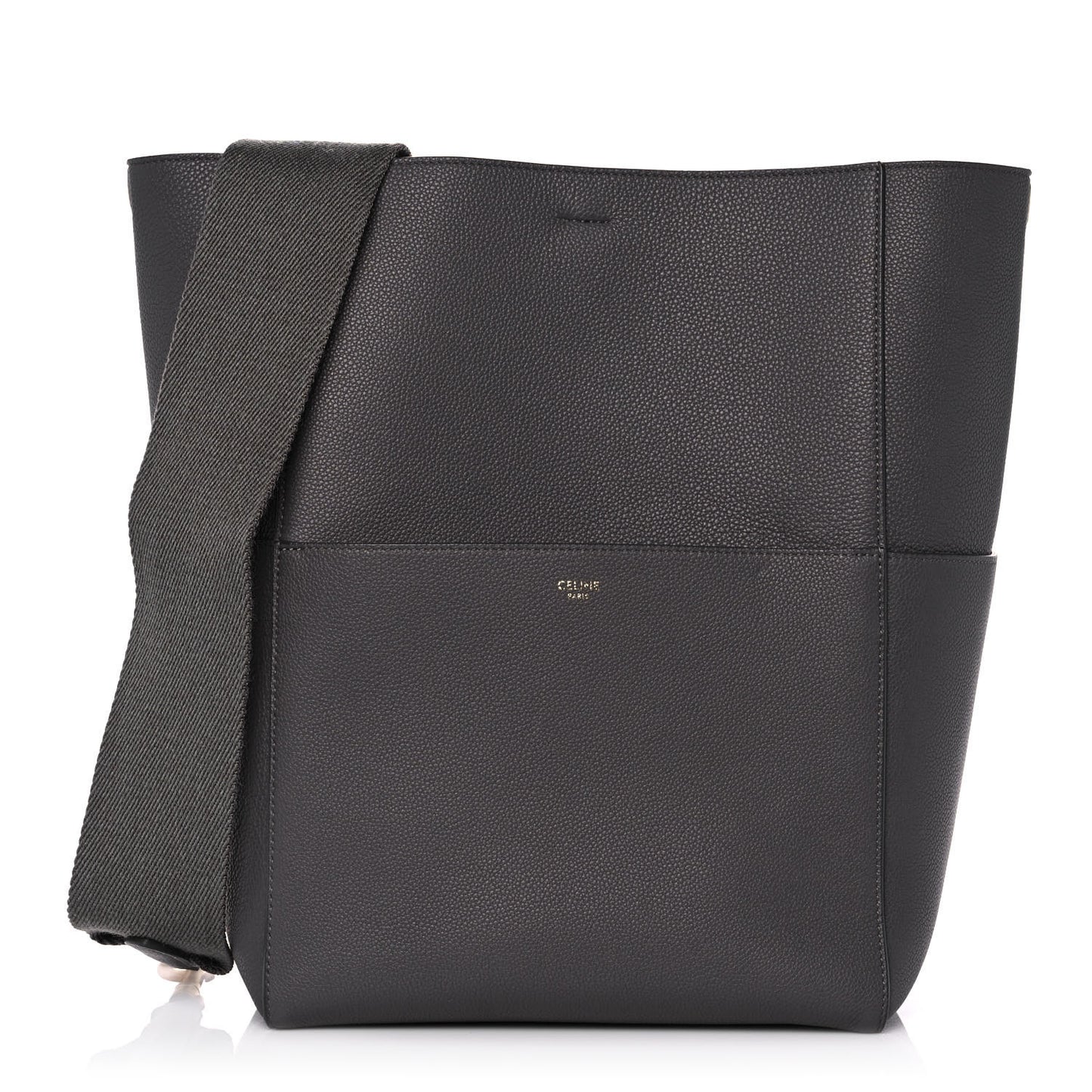 Soft Grained Calfskin Sangle Bucket Bag Grey