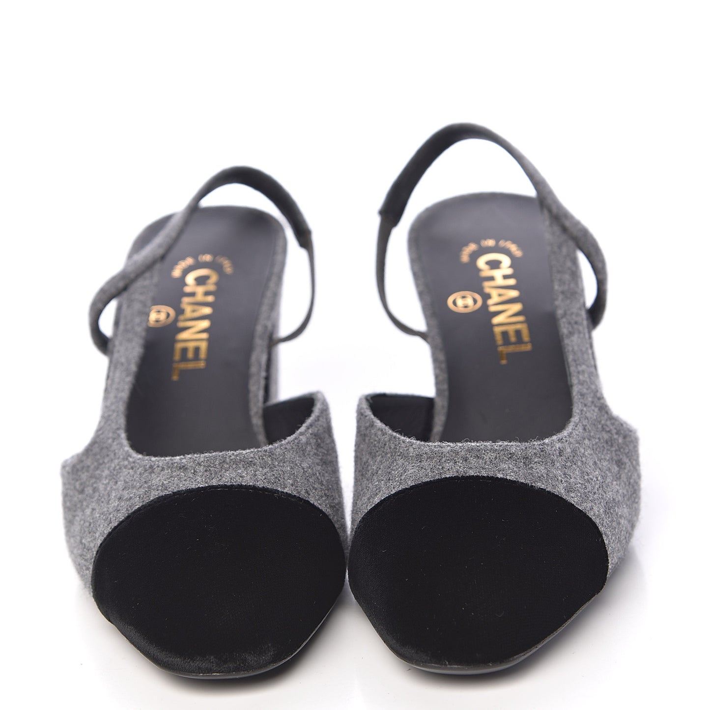 Wool Velvet Cap Toe CC Slingback Pumps 38 Black Grey