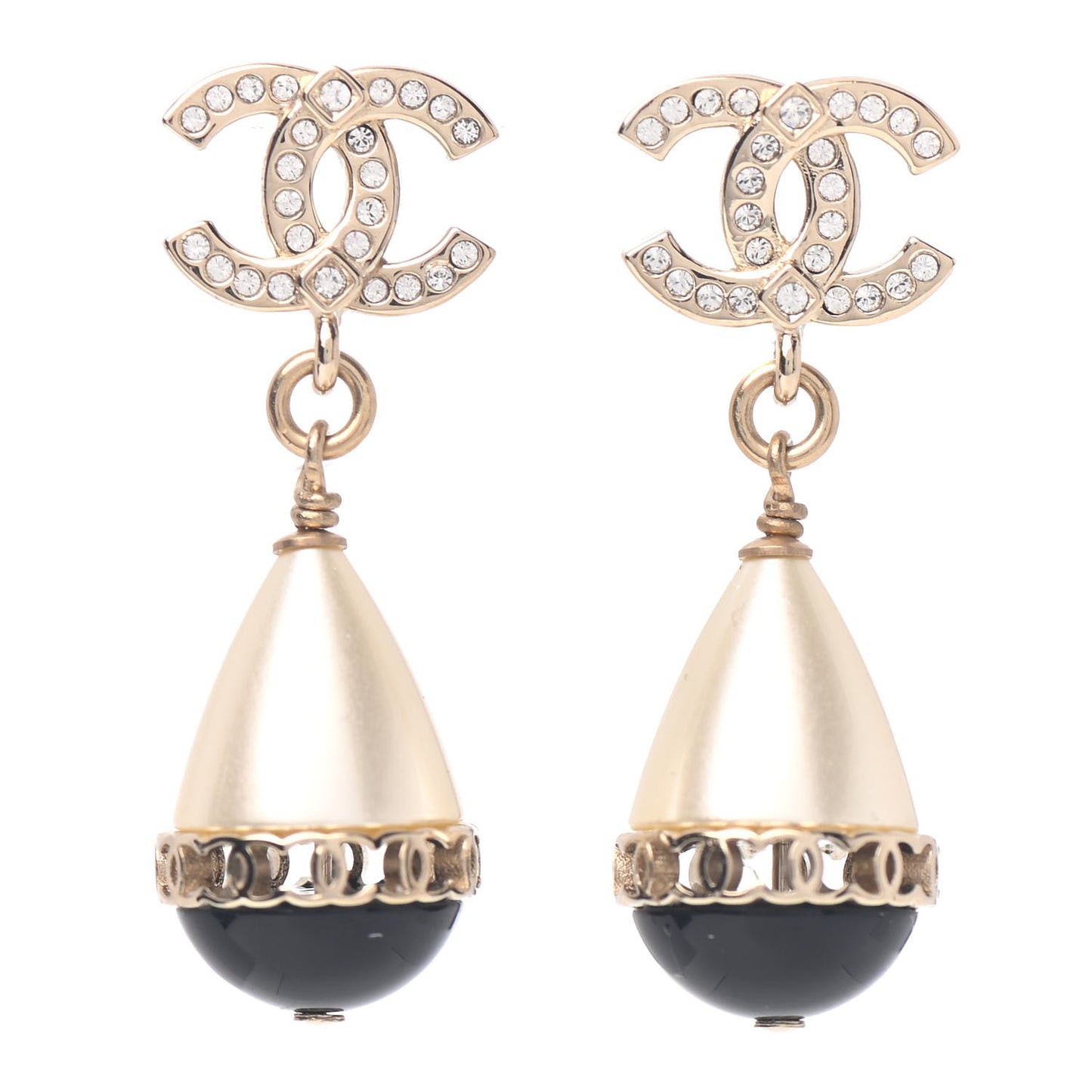 Crystal Pearl CC Fantasy Drop Earrings Gold Black