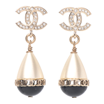 Chanel Crystal Pearl CC Fantasy Drop Earrings Gold Black 1 of 5