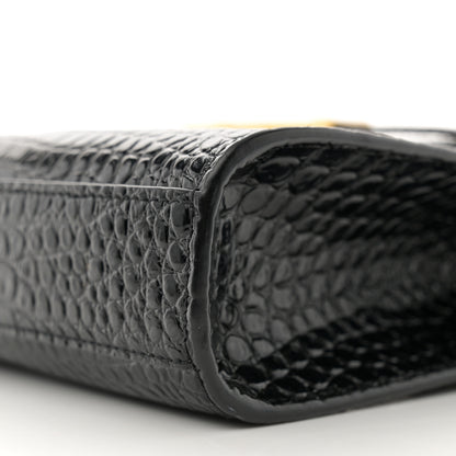 Saint Laurent Shiny Calfskin Crocodile Embossed Small Manhattan Baguette Black 10 of 11