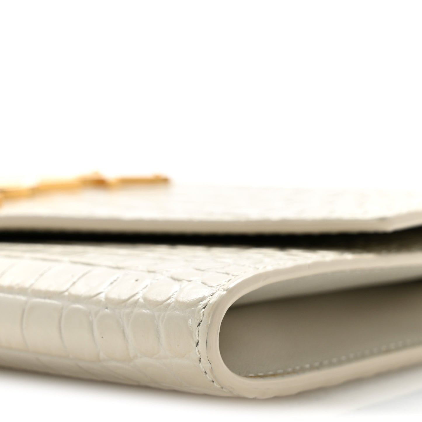 Calfskin Crocodile Embossed Monogram Uptown Chain Wallet Crema Soft