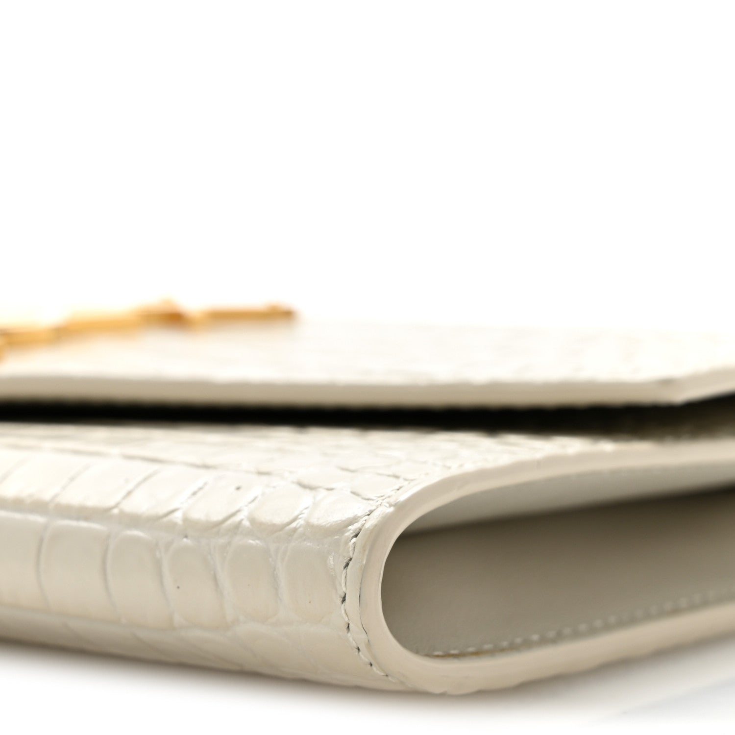 Saint Laurent Calfskin Crocodile Embossed Monogram Uptown Chain Wallet Crema Soft 11 of 14